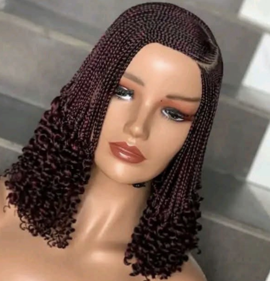 Burgundy box braids with curly ends